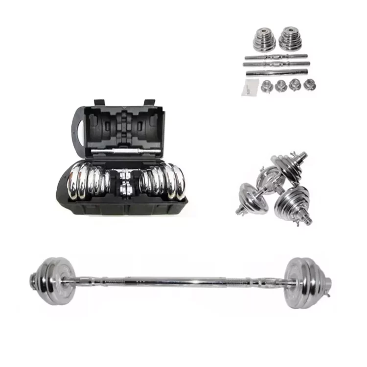 Mancuernas cromadas set de 20 kg + Barra adaptadora 30cm