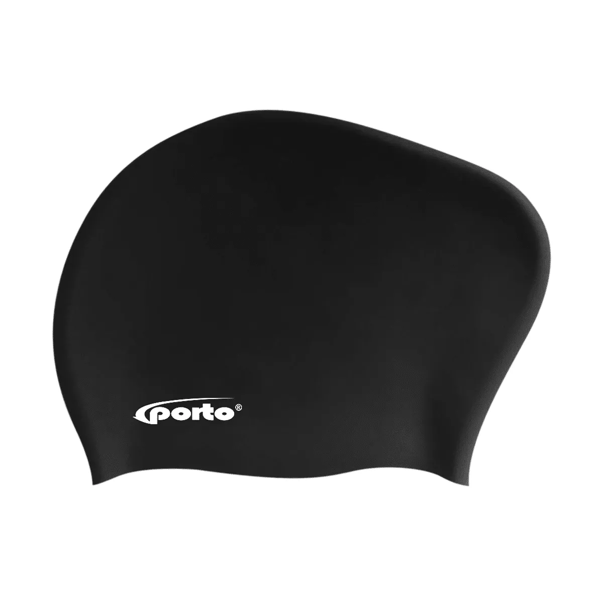 Gorro natación tela negro para cabello voluminoso